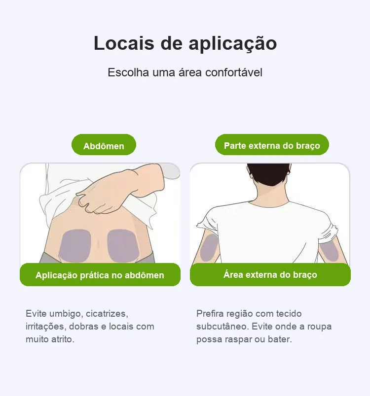 Locais recomendados para aplicar o sensor AiDEX G7